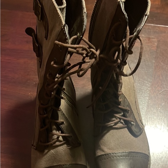 Brown utility style boots with patch and buckle detail - Picture 2 of 2